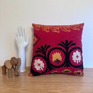 Beautiful Suzani Embroidered Red Decorative Throw Pillow - Boho/Bohemian Decor